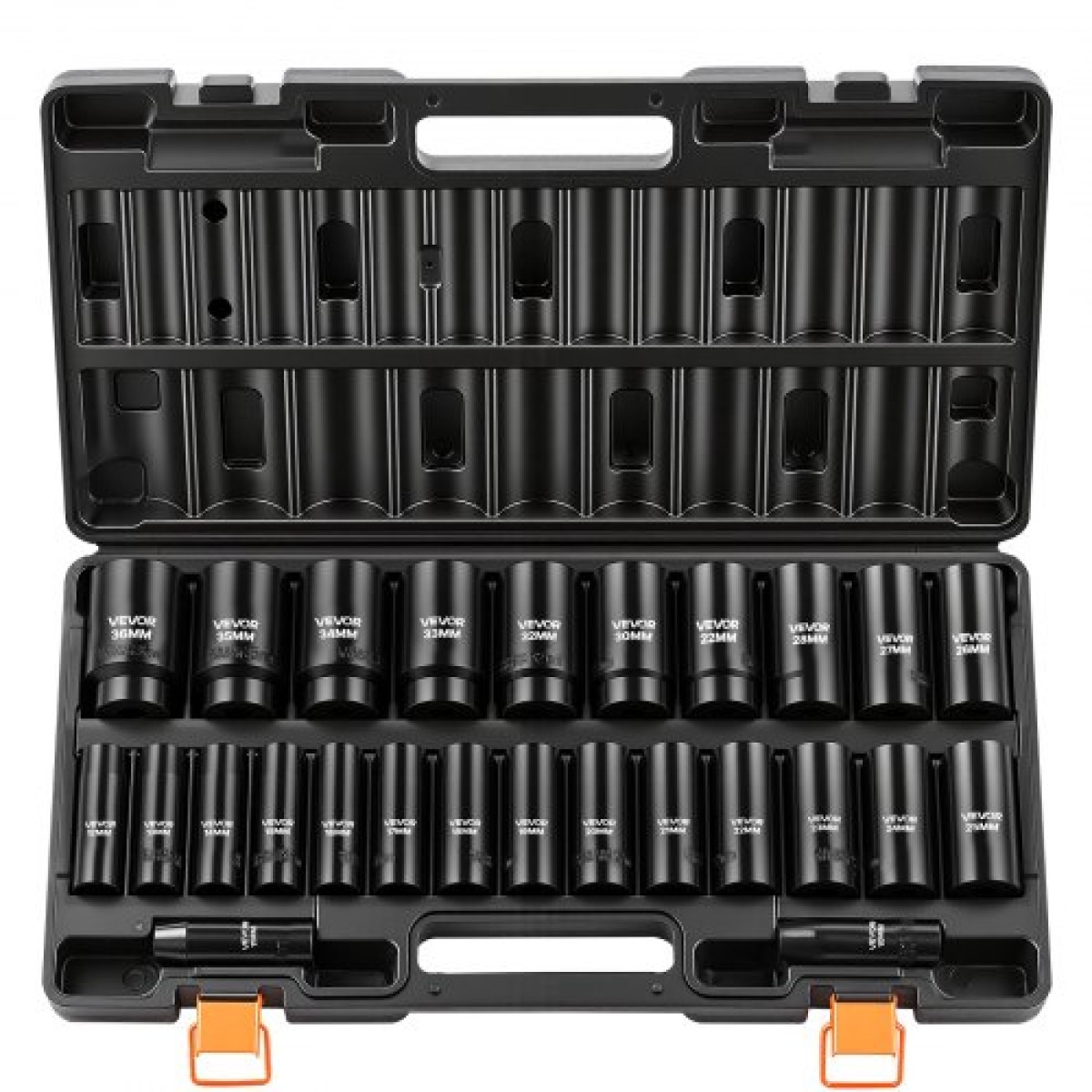 VEVOR Impact Socket Set, 1/2" Drive, 26 Piece Impact Sockets, 6 Point Sockets, Metric 10-30 mm, 32-36 mm, Εύκολη αναγνώριση, με στιβαρή θήκη αποθήκευσης, κατασκευή από κράμα χάλυβα Cr-V, για επισκευή οχημάτων