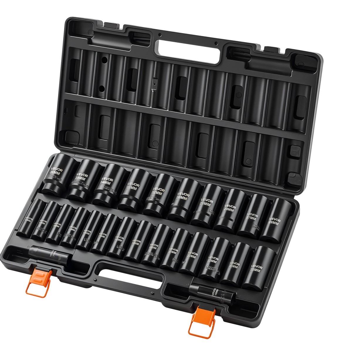VEVOR Impact Socket Set, 1/2" Drive, 26 Piece Impact Sockets, 6 Point Sockets, Metric 10-30 mm, 32-36 mm, Εύκολη αναγνώριση, με στιβαρή θήκη αποθήκευσης, κατασκευή από κράμα χάλυβα Cr-V, για επισκευή οχημάτων
