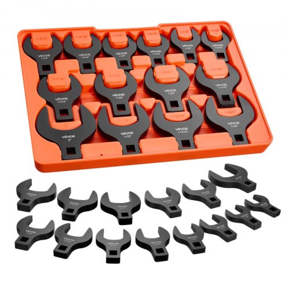 VEVOR Crowfoot Wrench Set, 1/2" Drive, 14-Pece SAE 1-1/16" to 2" Crows Foot Wrenches, 40Cr Alloy Steel, με δίσκο αποθήκευσης, σήμανση διπλού μεγέθους σε εργαλεία και δίσκο, για αυτόματη συντήρηση ή επισκευή