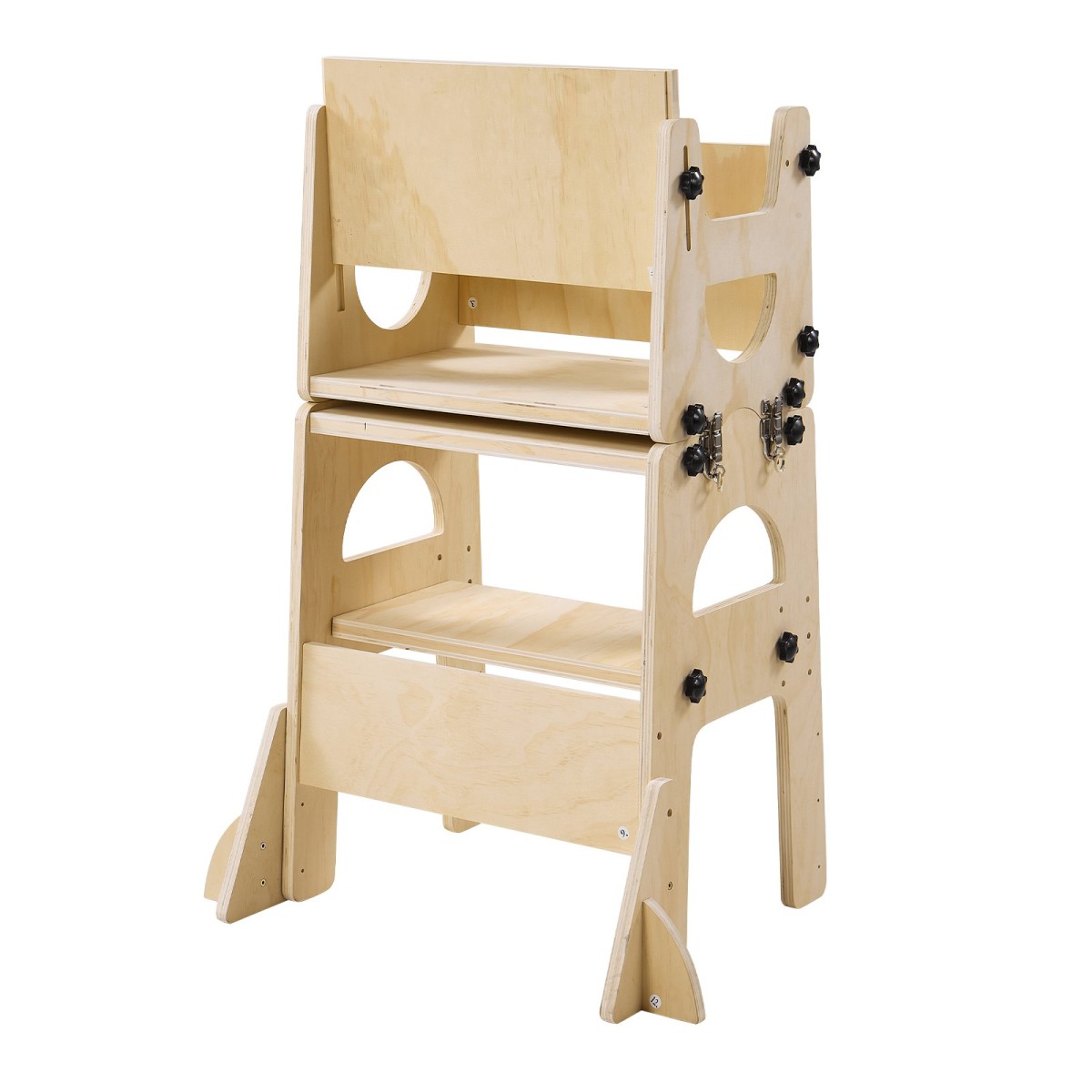 VEVOR Toddler Tower, Ξύλινο, ρυθμιζόμενο σκαμπό κουζίνας για παιδιά 1-5, Σετ τραπεζιού και καρέκλας απογαλακτισμού Montessori, Learning Standing Tower με Μαυροπίνακα, Πλάτη, για Μπάνιο και Πάγκος Κουζίνας