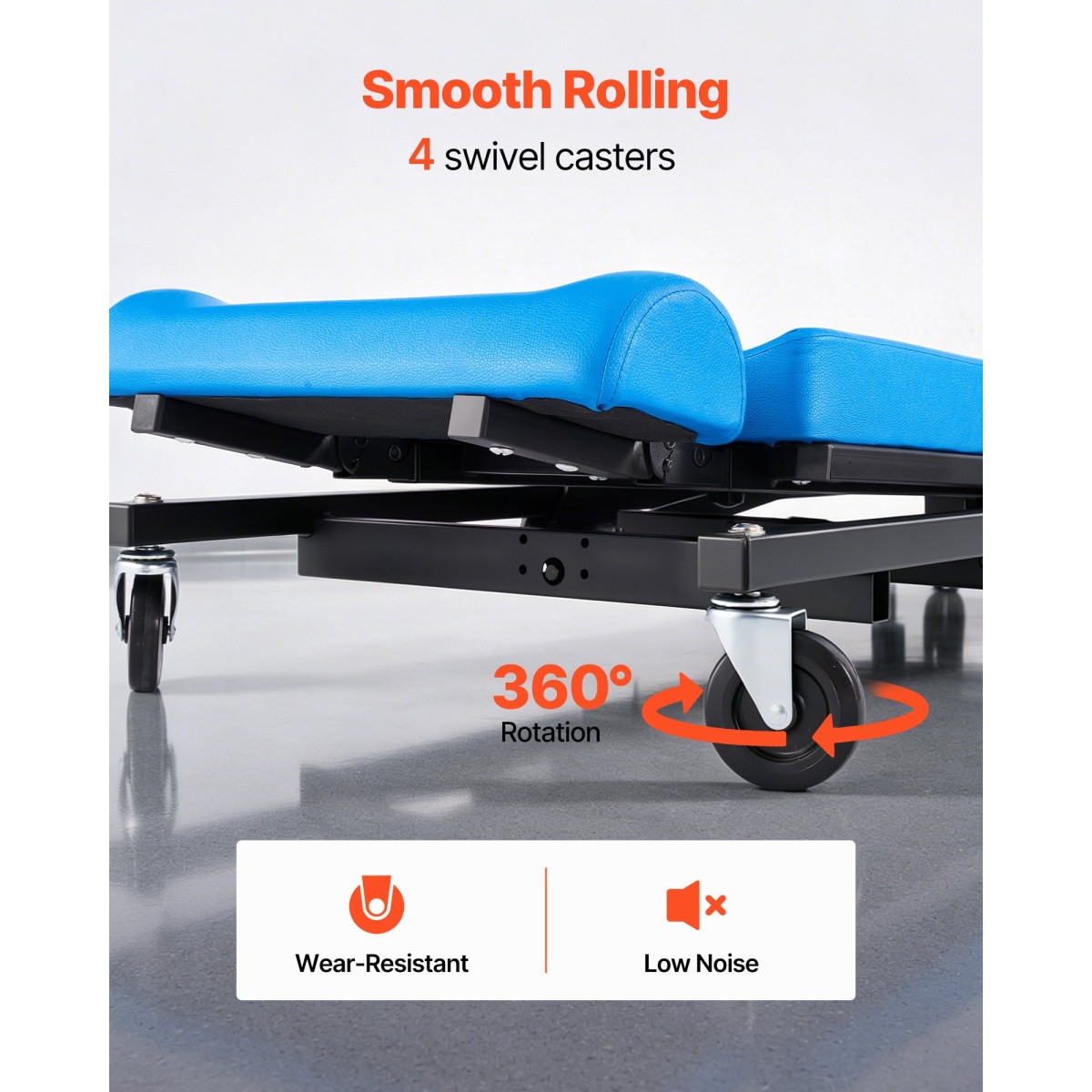 VEVOR 1230mm ρυθμιζόμενο ύψος Mechanic Creeper, 258 kg Under Car Rolling Garage Creeper Seat με ρυθμιζόμενη πλάτη & προσκέφαλο, επενδυμένη καρέκλα καταστήματος για επισκευή αυτοκινήτων και αεροσκαφών