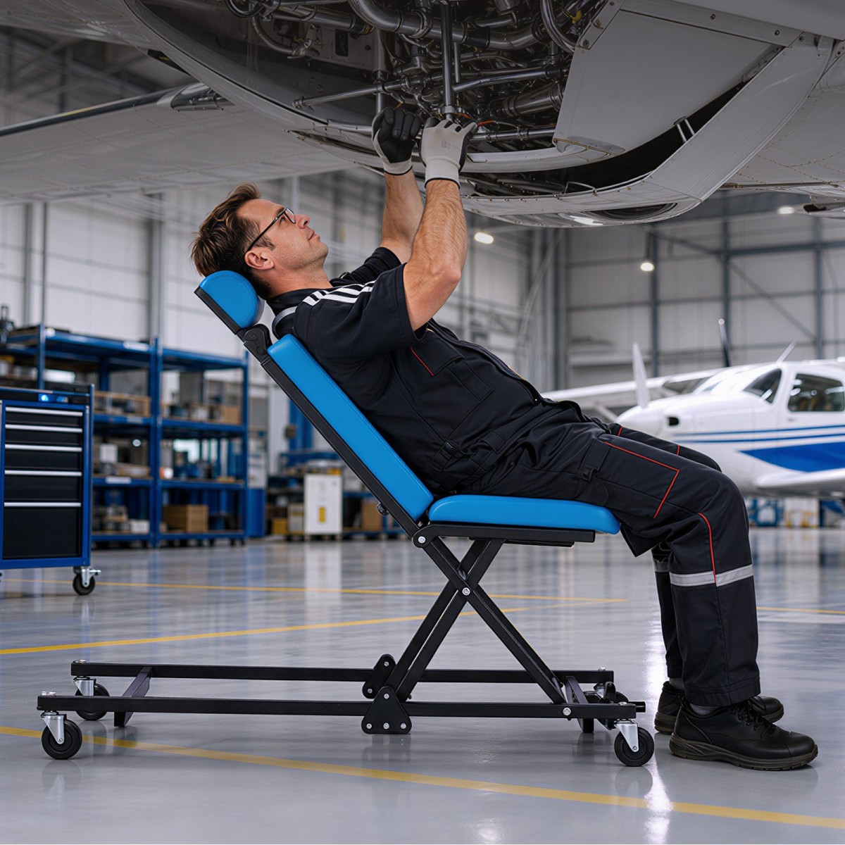 VEVOR 1230mm ρυθμιζόμενο ύψος Mechanic Creeper, 258 kg Under Car Rolling Garage Creeper Seat με ρυθμιζόμενη πλάτη & προσκέφαλο, επενδυμένη καρέκλα καταστήματος για επισκευή αυτοκινήτων και αεροσκαφών