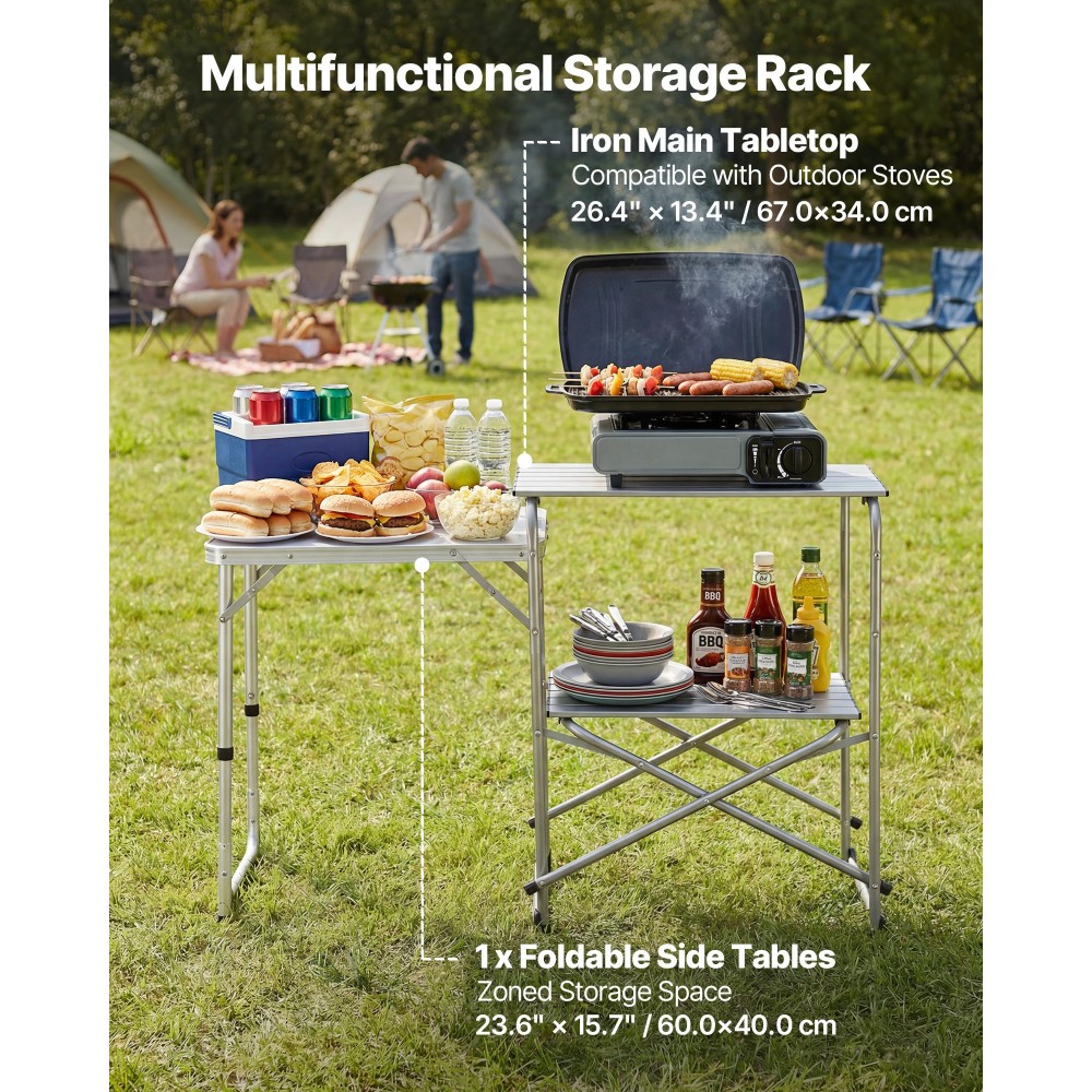 Τραπέζι κουζίνας για κάμπινγκ VEVOR, Slim-fold Cook Station, φορητό πτυσσόμενο τραπέζι, με πλαϊνό τραπέζι, επιτραπέζιο ανθεκτικό στη θερμότητα και τσάντα μεταφοράς, Ιδανικό για υπαίθρια πικνίκ, μπάρμπεκιου, κάμπινγκ, ταξίδια με RV