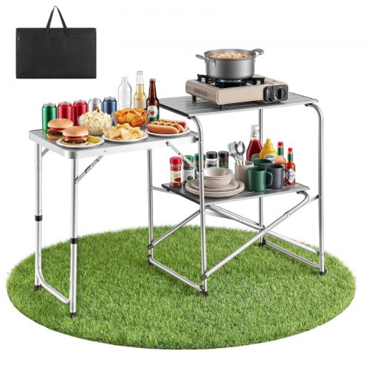 Τραπέζι κουζίνας για κάμπινγκ VEVOR, Slim-fold Cook Station, φορητό πτυσσόμενο τραπέζι, με πλαϊνό τραπέζι, επιτραπέζιο ανθεκτικό στη θερμότητα και τσάντα μεταφοράς, Ιδανικό για υπαίθρια πικνίκ, μπάρμπεκιου, κάμπινγκ, ταξίδια με RV