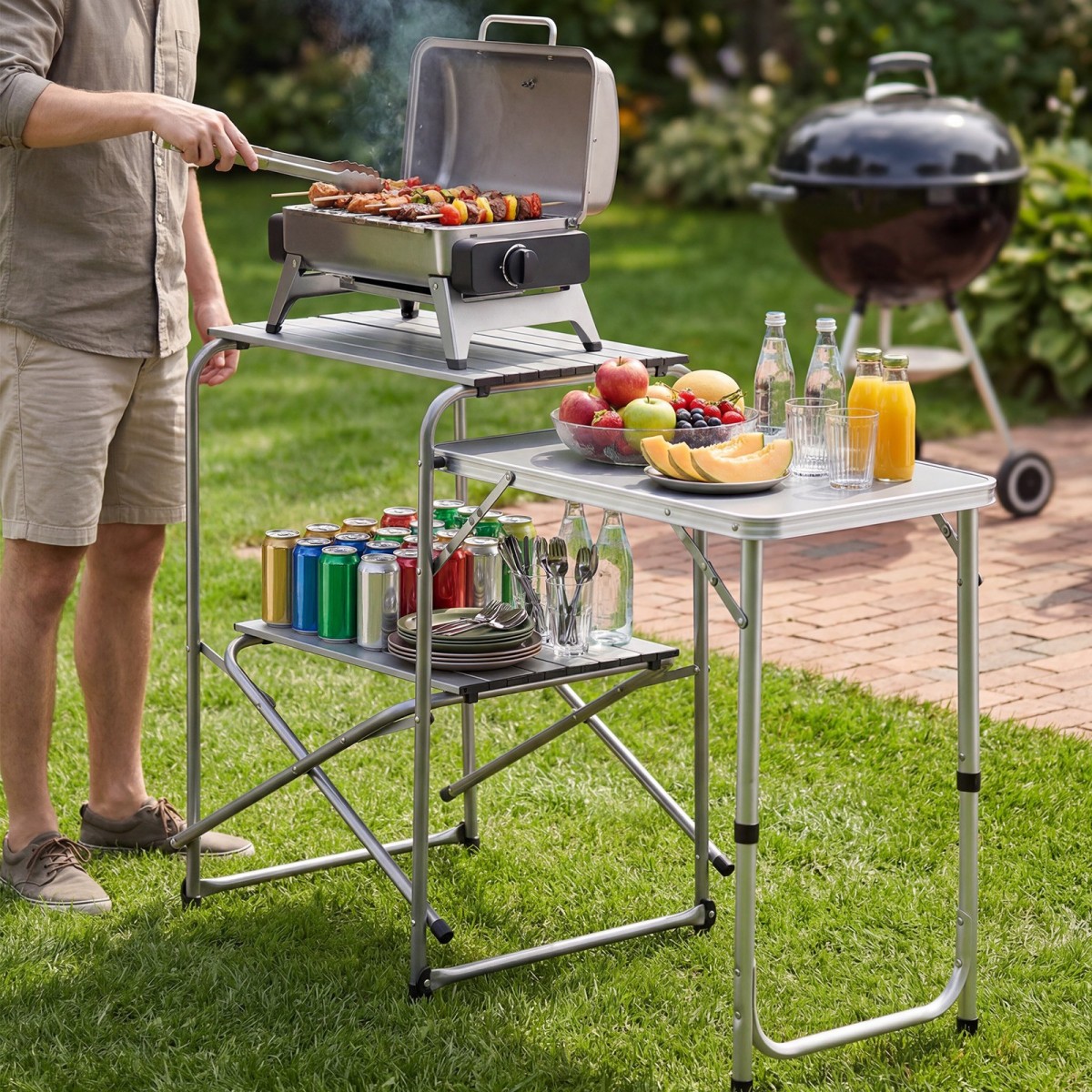 Τραπέζι κουζίνας για κάμπινγκ VEVOR, Slim-fold Cook Station, φορητό πτυσσόμενο τραπέζι, με πλαϊνό τραπέζι, επιτραπέζιο ανθεκτικό στη θερμότητα και τσάντα μεταφοράς, Ιδανικό για υπαίθρια πικνίκ, μπάρμπεκιου, κάμπινγκ, ταξίδια με RV