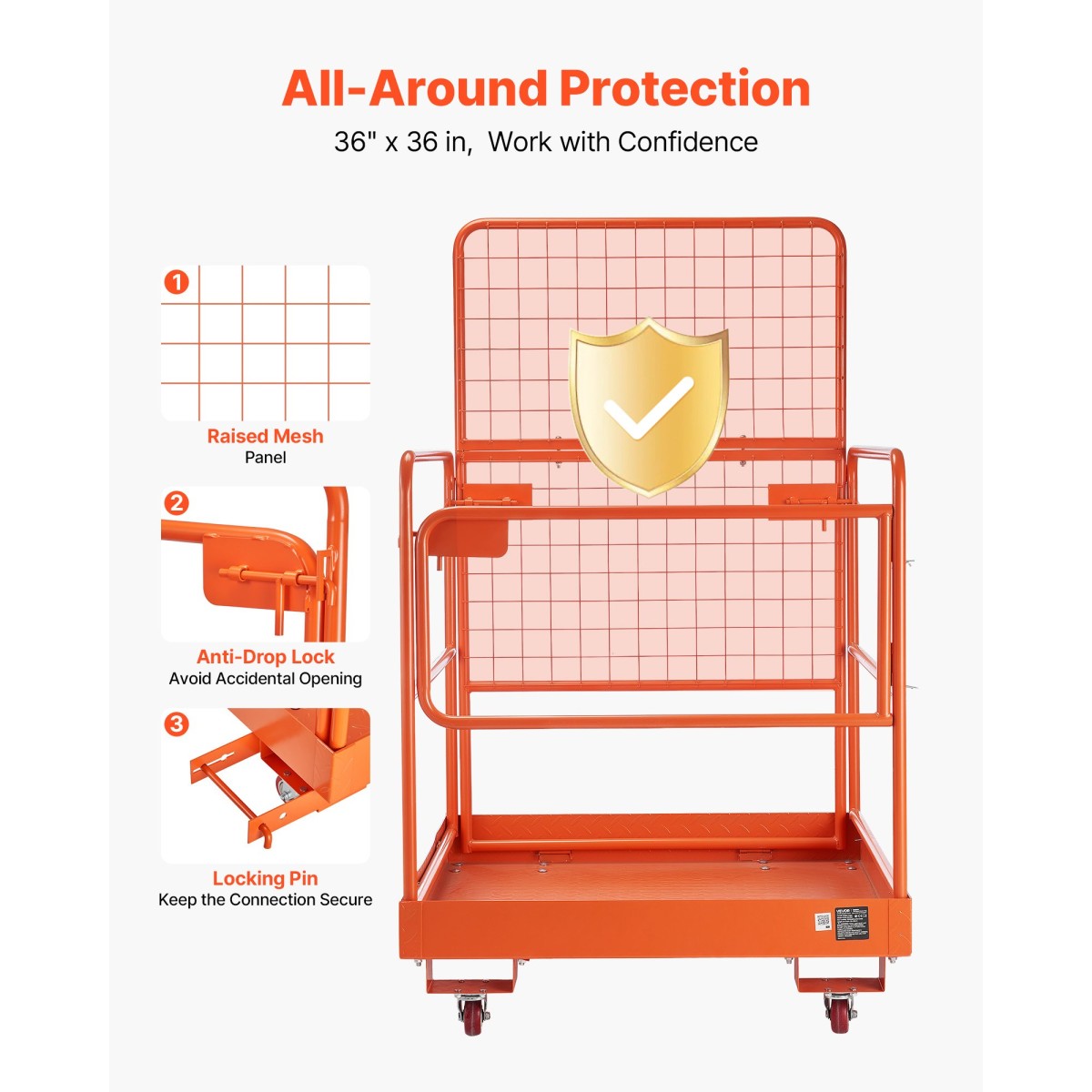 VEVOR Forklift Safety Cage, 920 x 1045 mm, Forklift Man Basket with 4 Wheels, 544,31 kg Χωρητικότητα φόρτωσης, Πλατφόρμα εργασίας βαρέως τύπου, Σετ ασφαλείας πτυσσόμενου καλαθιού ανύψωσης, για τις περισσότερες εναέριες εργασίες Ανύψωση φορτωτή