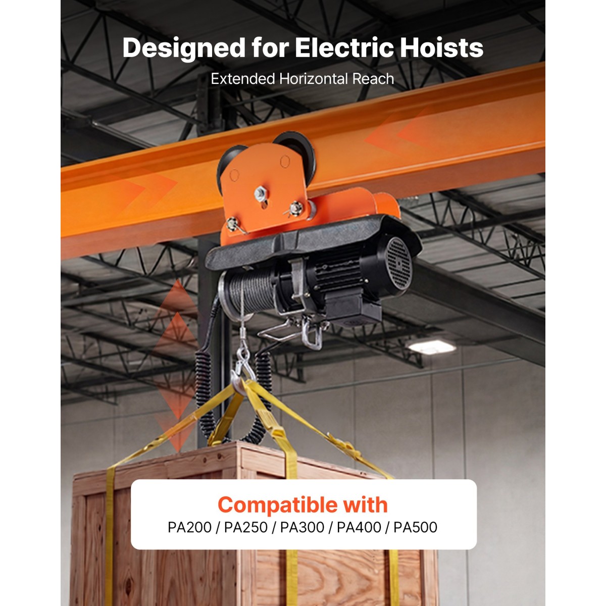 VEVOR Electric Hoist Manual Trolley, 0,5 Ton Load Capacity for PA200 PA250 PA300 PA400 PA500, Push Beam Trolley with Dual Wheels, 68-110 mm Ρυθμιζόμενο πλάτος φλάντζας δοκού για ίσια και καμπύλα I-Beam