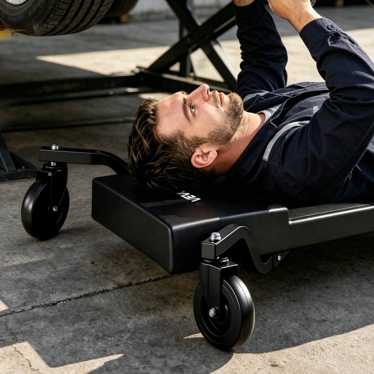 VEVOR 1m Mechanic Creeper με 4 μεγάλους τροχούς, 180 kg Χαμηλού προφίλ κάτω από κύλινδρο γκαράζ αυτοκινήτου, Rolling Creeper με ανασηκωμένο προσκέφαλο, χειροκίνητο φρένο για επισκευή αυτοκινήτου