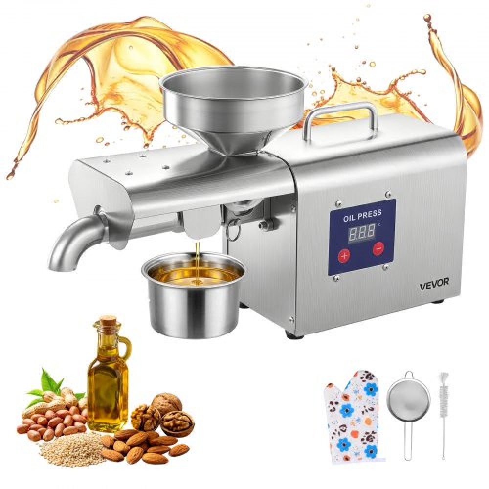 Μηχανή λαδιού VEVOR, χωρητικότητα 3,75KG/H, Μηχανή εξαγωγής λαδιού 750W, Αυτόματη ηλεκτρική μηχανή παραγωγής λαδιού για οικιακή εμπορική χρήση, 50℃-300℃ Θερμή πίεση για φιστίκια σουσάμι Σόγια αμύγδαλα