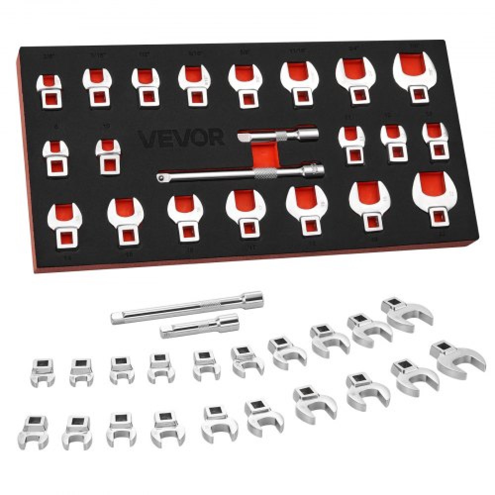 VEVOR Crowfoot Wrench Set, 3/8" Drive, 22-Petric Metric and SAE Size Crows Foot Wrenches, Cr-Mo Alloy Steel, με δίσκο αποθήκευσης, σήμανση διπλού μεγέθους σε εργαλεία και δίσκο, για αυτόματη συντήρηση ή επισκευή