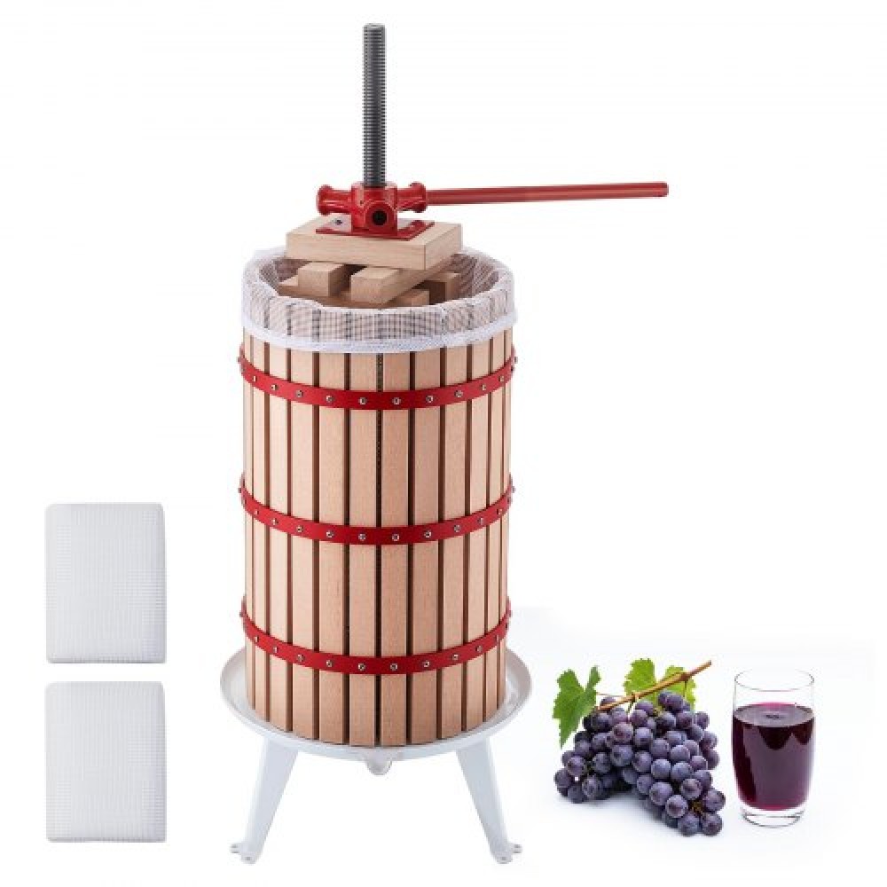 VEVOR Fruit Wine Press, 7,93Gal/30L Manual Juice Maker, Καλάθι από μασίφ ξύλο οξιάς, Vintage Παραδοσιακός Αποχυμωτής με 6 Ξύλινα Μπλοκ πρέσας, 2 σακούλες φίλτρου, Μπάρα χειρολαβής βαρέως τύπου για μήλο μηλίτη