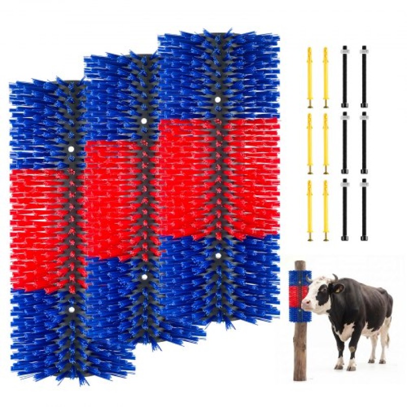 VEVOR Livestock Scratching Brush, 3PCS Goat Scratcher Brush Post with 12 Screws, 430 x 190 mm Ξυστό αγελάδας για ανακούφιση από τον κνησμό στην πλάτη, Εργαλείο γρατσουνιάς μασάζ περιποίησης για πρόβατα χοίρων αλόγου, μπλε & κόκκινο
