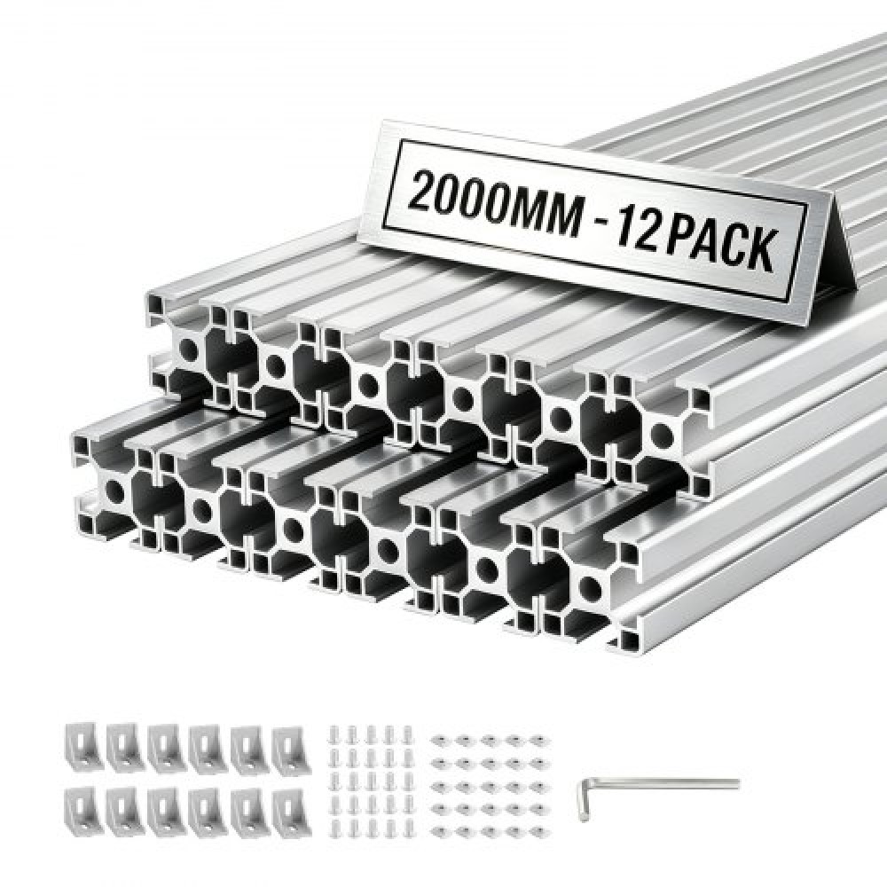Προφίλ εξώθησης αλουμινίου VEVOR 12PCS 3030, 78,74 ίντσες 2000 mm, υποδοχή T European Standard Anodized Linear Rail, Rail εξώθησης αλουμινίου υψηλής αντοχής, για εξαρτήματα εκτυπωτών 3D και πάγκος εργασίας CNC DIY, ασήμι
