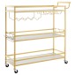 VEVOR Bar Cart, 3 επιπέδων καρότσια σερβιρίσματος κουζίνας για το σπίτι, μοντέρνο Rolling Utility Station με ρόδες, Κινητό καρότσι ποτών με ξύλινο ράφι, ράφι κρασιού και ποτηροθήκη, 910x330x935mm, χρυσό