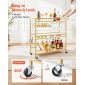 VEVOR Bar Cart, 3 επιπέδων καρότσια σερβιρίσματος κουζίνας για το σπίτι, μοντέρνο Rolling Utility Station με ρόδες, Κινητό καρότσι ποτών με ξύλινο ράφι, ράφι κρασιού και ποτηροθήκη, 910x330x935mm, χρυσό