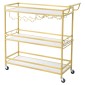 VEVOR Bar Cart, 3 επιπέδων καρότσια σερβιρίσματος κουζίνας για το σπίτι, μοντέρνο Rolling Utility Station με ρόδες, Κινητό καρότσι ποτών με ξύλινο ράφι, ράφι κρασιού και ποτηροθήκη, 910x330x935mm, χρυσό