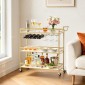 VEVOR Bar Cart, 3 επιπέδων καρότσια σερβιρίσματος κουζίνας για το σπίτι, μοντέρνο Rolling Utility Station με ρόδες, Κινητό καρότσι ποτών με ξύλινο ράφι, ράφι κρασιού και ποτηροθήκη, 910x330x935mm, χρυσό