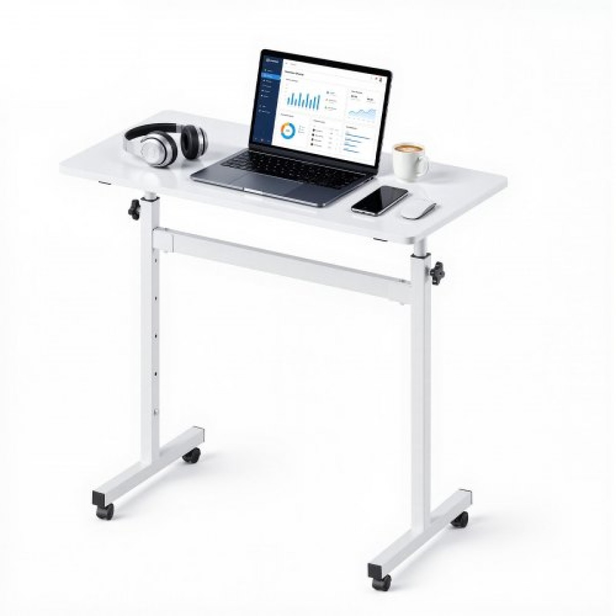 Γραφείο VEVOR Standing Desk, Ρυθμιζόμενο Ύψος Κινητό Stand Up Desk with Rockers που κλειδώνει, 810 x 410 mm Μικρός υπολογιστής Sit Stand κυλιόμενος σταθμός εργασίας με γάντζο, χωρητικότητα επιφάνειας εργασίας 25 kg, για γραφείο στο σπίτι, λευκό