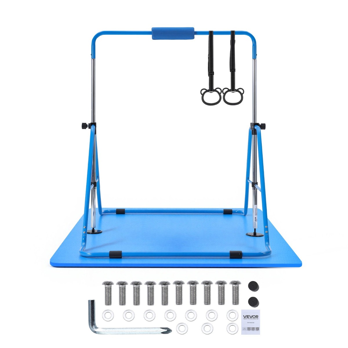 VEVOR Gymnastic Bars for Kids, 63,5 kg Πτυσσόμενη Μπάρα προπόνησης χωρητικότητας με χαλάκι, ρυθμιζόμενο ύψος γυμναστική οριζόντια μπάρα για το σπίτι, εξοπλισμός προπόνησης για εσωτερικούς εξωτερικούς χώρους, Εύκολη συναρμολόγηση, Μπλε