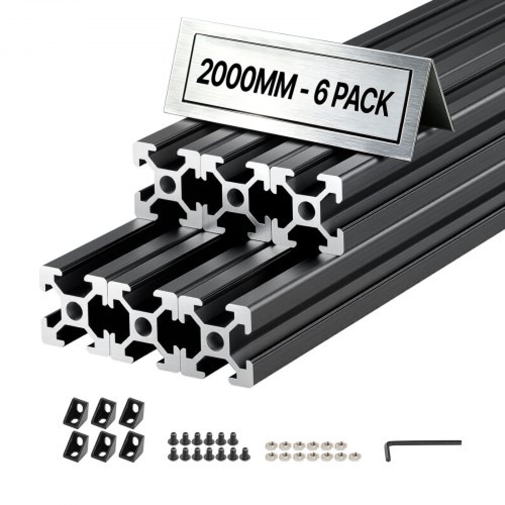 Προφίλ εξώθησης αλουμινίου VEVOR 6PCS 2020, 78,74 ιντσών 2000 mm, υποδοχή T European Standard Anodized Linear Rail, Rail εξώθησης αλουμινίου υψηλής αντοχής, για εξαρτήματα εκτυπωτών 3D και πάγκος εργασίας CNC DIY, μαύρο