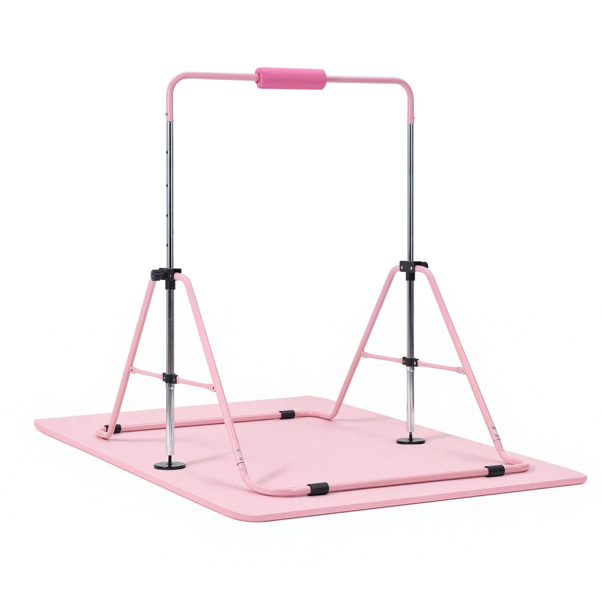 VEVOR Gymnastic Bars for Kids, 63,5 kg Πτυσσόμενη Μπάρα προπόνησης χωρητικότητας με χαλάκι, ρυθμιζόμενο ύψος γυμναστική οριζόντια μπάρα για το σπίτι, εξοπλισμός προπόνησης για εσωτερικούς εξωτερικούς χώρους, Εύκολη συναρμολόγηση, Ροζ