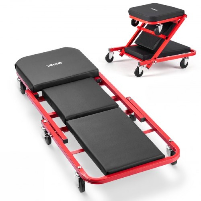VEVOR 1010mm 2-σε-1 Folding Mechanic Creeper, Z Creeper Seat & Under Car Roller Garage, 204 kg Rolling Creeper Stool με 6 περιστρεφόμενους τροχούς, Επενδυμένο προσκέφαλο για επισκευή αυτοκινήτου