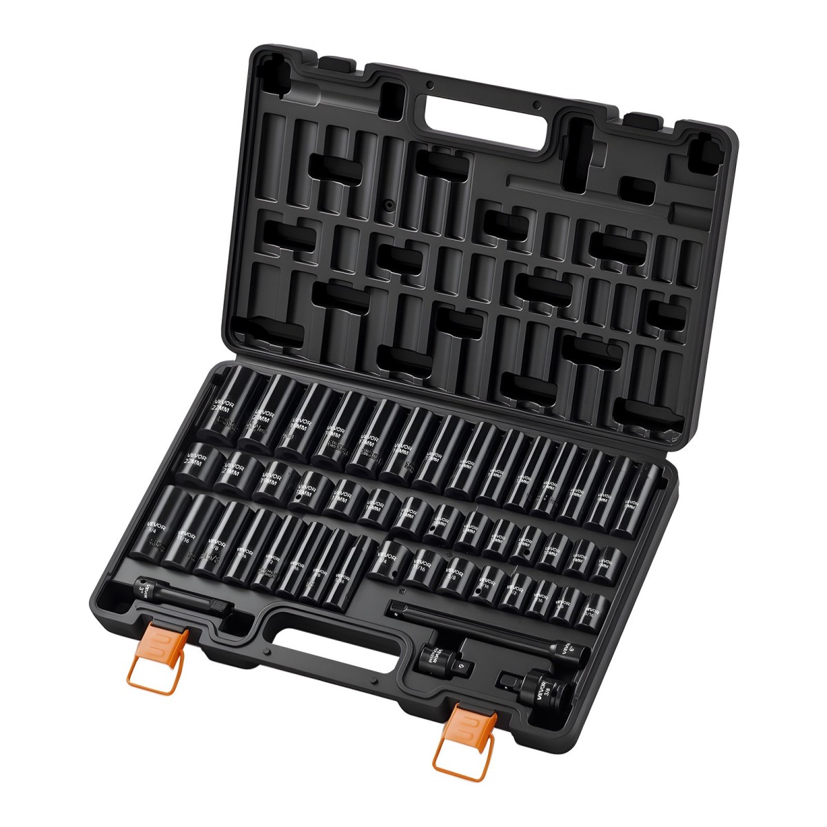VEVOR Impact Socket Set, 3/8" Drive, 48-Piece Socket Set, 6-Point Sockets, SAE 5/16"-3/4" and Metric 8-19 mm, 21-22 mm, Easy to Identify, Cr-V Alloy Steel, Extension Bartorage, Adapter και S