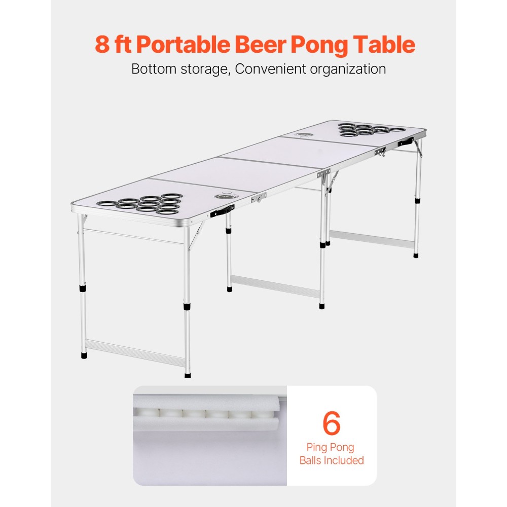 VEVOR 2,4 m Φορητό τραπέζι Beer Pong, Πτυσσόμενο τραπέζι πίσω πόρτας, τρύπες για φλιτζάνια, δείκτες ξηρής διαγραφής και λαβές μεταφοράς, ρυθμιζόμενο ύψος, ελαφρύ τραπέζι για γραφείο, πάρτι και κάμπινγκ πίσω πόρτας, λευκό