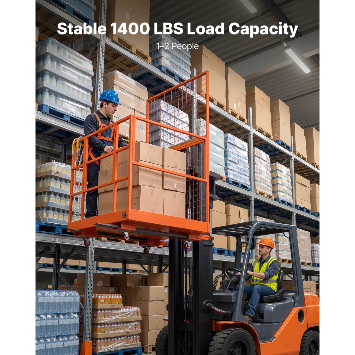 VEVOR Forklift Safety Cage, 1225 x 1148 mm, Heavy Duty Forklift Man Basket, 635,03 kg Πτυσσόμενο καλάθι ανύψωσης πλατφόρμας εργασίας χωρητικότητας με 4 τροχούς, κλειδαριά, οπή αποστράγγισης, για εναέριο φορτωτή ανύψωσης εργασίας