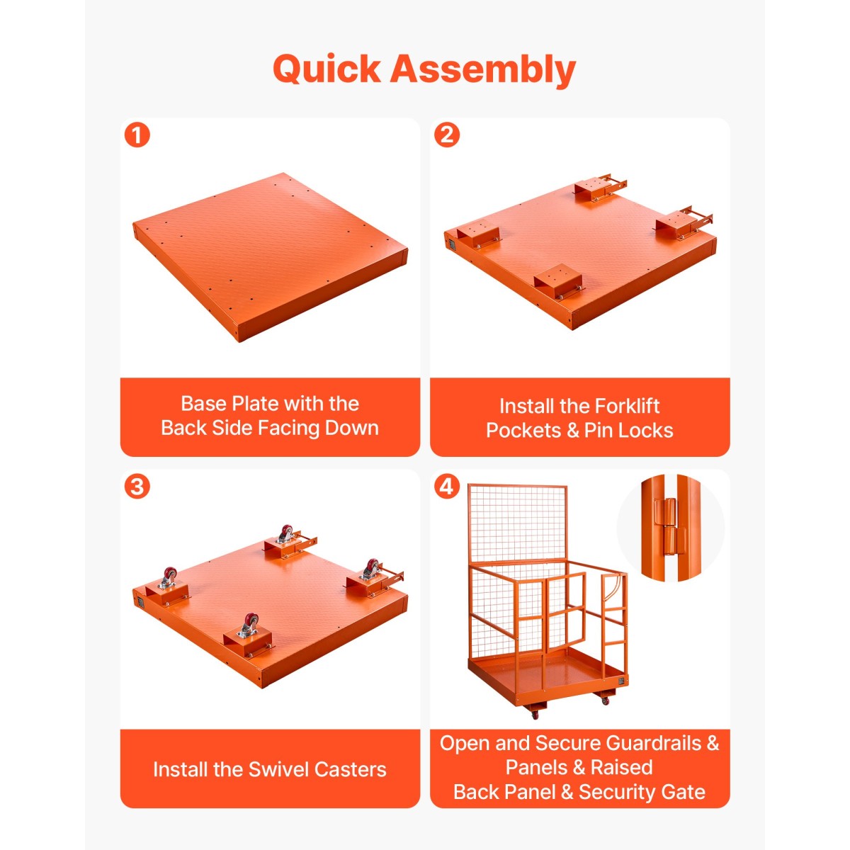 VEVOR Forklift Safety Cage, 1225 x 1148 mm, Heavy Duty Forklift Man Basket, 635,03 kg Πτυσσόμενο καλάθι ανύψωσης πλατφόρμας εργασίας χωρητικότητας με 4 τροχούς, κλειδαριά, οπή αποστράγγισης, για εναέριο φορτωτή ανύψωσης εργασίας