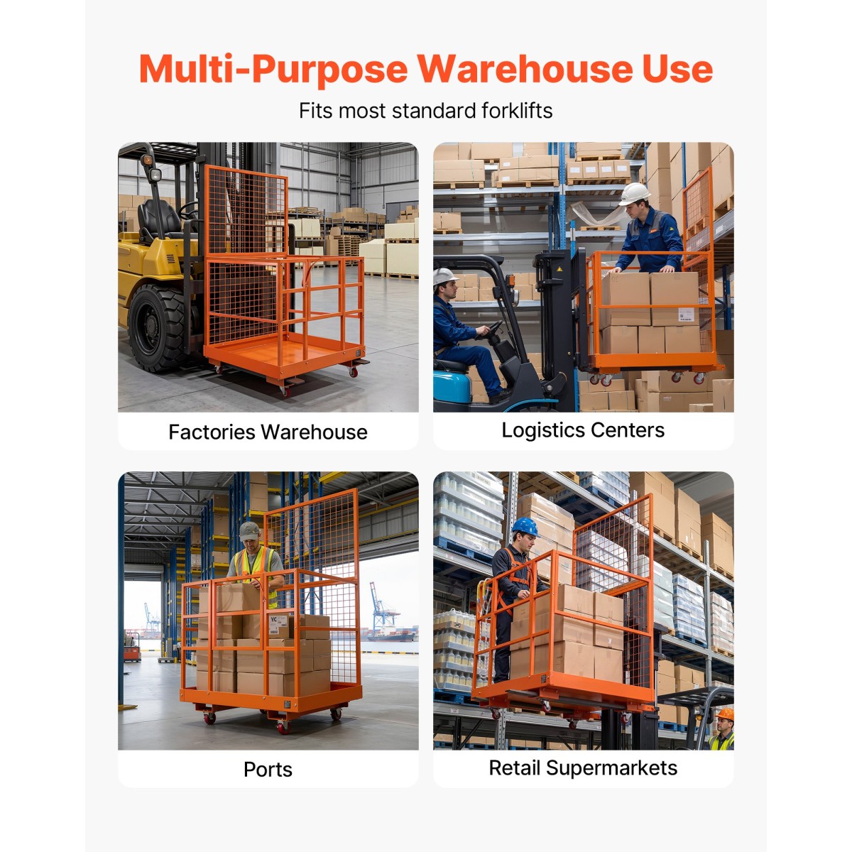 VEVOR Forklift Safety Cage, 1225 x 1148 mm, Heavy Duty Forklift Man Basket, 635,03 kg Πτυσσόμενο καλάθι ανύψωσης πλατφόρμας εργασίας χωρητικότητας με 4 τροχούς, κλειδαριά, οπή αποστράγγισης, για εναέριο φορτωτή ανύψωσης εργασίας