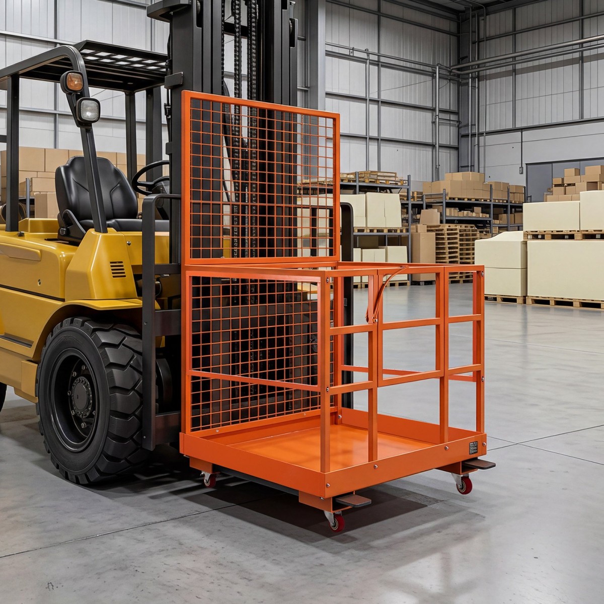 VEVOR Forklift Safety Cage, 1225 x 1148 mm, Heavy Duty Forklift Man Basket, 635,03 kg Πτυσσόμενο καλάθι ανύψωσης πλατφόρμας εργασίας χωρητικότητας με 4 τροχούς, κλειδαριά, οπή αποστράγγισης, για εναέριο φορτωτή ανύψωσης εργασίας