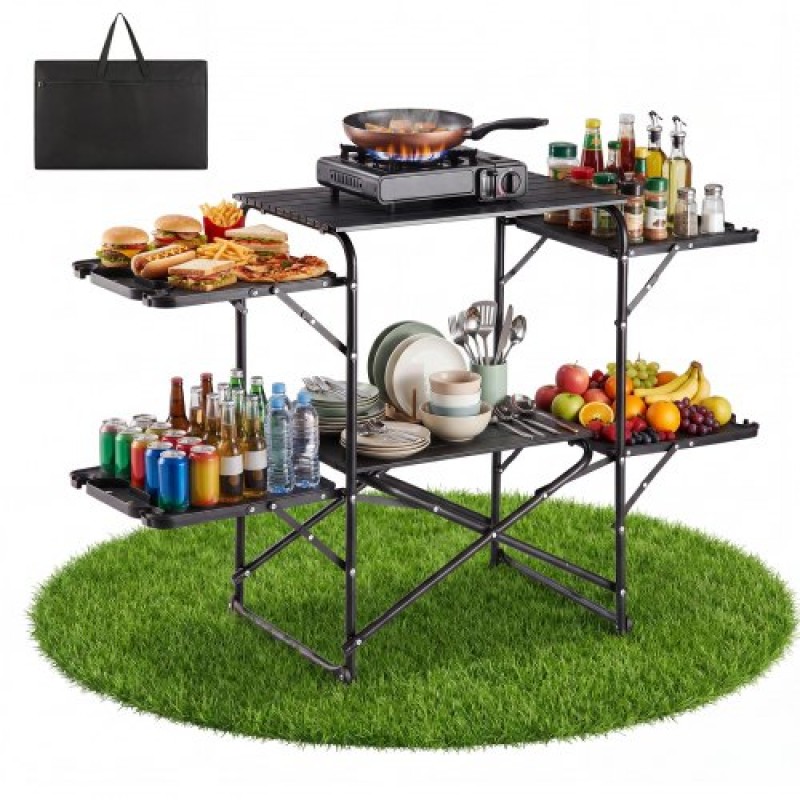 Τραπέζι κουζίνας Camping VEVOR, Slim-fold Cook Station, Φορητό πτυσσόμενο τραπέζι, με 4 πλευρικά τραπέζια, επιτραπέζιο ανθεκτικό στη θερμότητα και τσάντα μεταφοράς, Ιδανικό για υπαίθρια πικνίκ, μπάρμπεκιου, κάμπινγκ, ταξίδια με RV