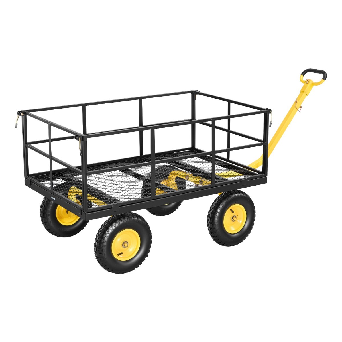 VEVOR Steel Garden Cart, 635 kg Heavy Duty Pullable Garden Wagon Yard Cart, 2 in 1 Outdoor Metal Utility Wagon Yard Trailer με ελαστικά παντός εδάφους 330 mm, αποσπώμενες πλευρές πλέγματος & περιστρεφόμενη λαβή 180°