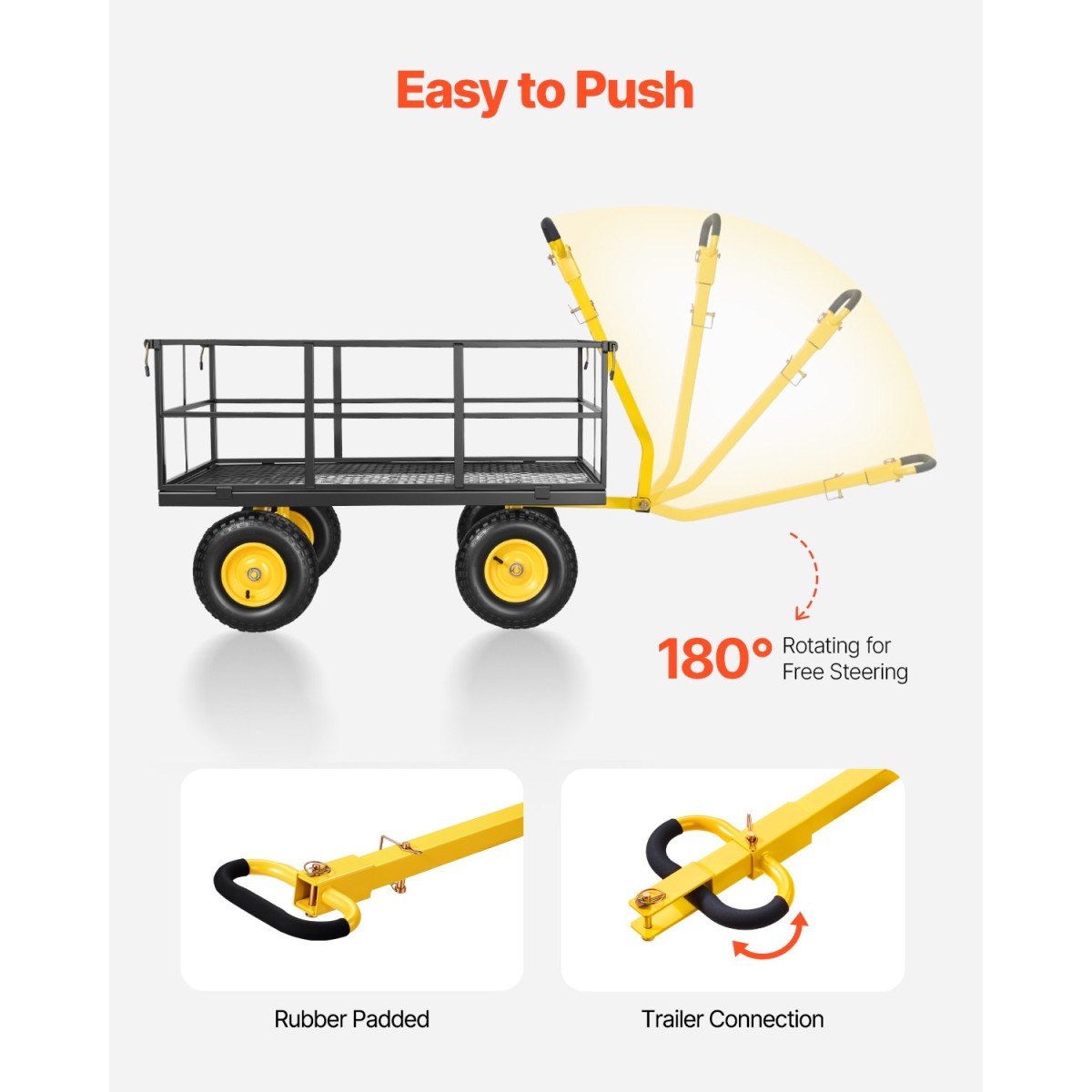 VEVOR Steel Garden Cart, 635 kg Heavy Duty Pullable Garden Wagon Yard Cart, 2 in 1 Outdoor Metal Utility Wagon Yard Trailer με ελαστικά παντός εδάφους 330 mm, αποσπώμενες πλευρές πλέγματος & περιστρεφόμενη λαβή 180°