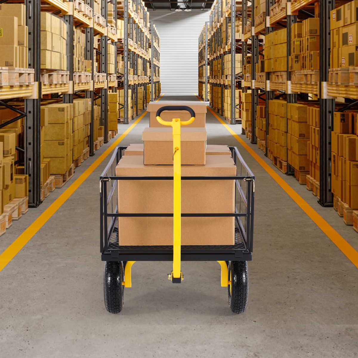 VEVOR Steel Garden Cart, 635 kg Heavy Duty Pullable Garden Wagon Yard Cart, 2 in 1 Outdoor Metal Utility Wagon Yard Trailer με ελαστικά παντός εδάφους 330 mm, αποσπώμενες πλευρές πλέγματος & περιστρεφόμενη λαβή 180°