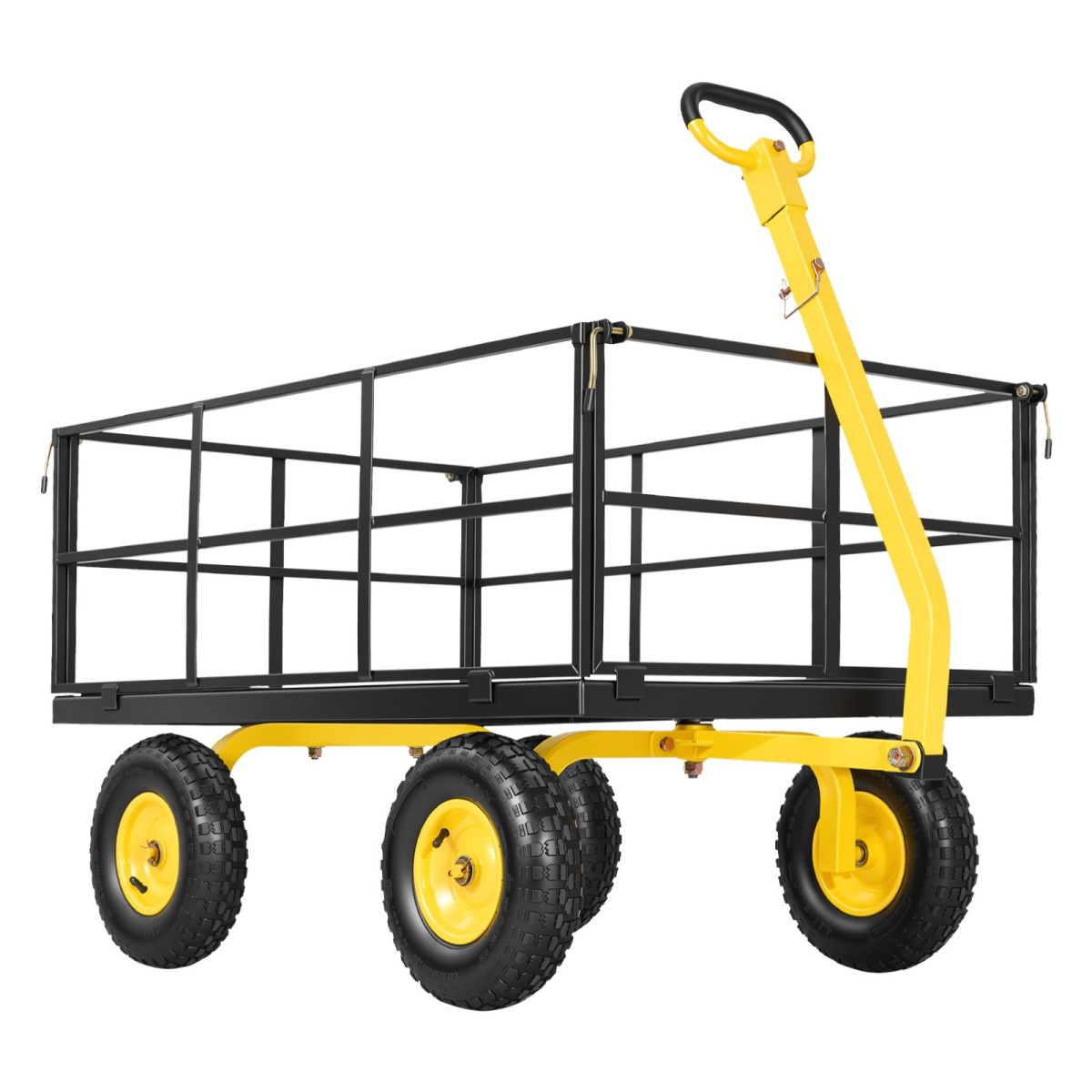 VEVOR Steel Garden Cart, 635 kg Heavy Duty Pullable Garden Wagon Yard Cart, 2 in 1 Outdoor Metal Utility Wagon Yard Trailer με ελαστικά παντός εδάφους 330 mm, αποσπώμενες πλευρές πλέγματος & περιστρεφόμενη λαβή 180°