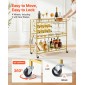 VEVOR Bar Cart, 3 επιπέδων, καρότσια σερβιρίσματος κουζίνας για το σπίτι, μοντέρνο κυλιόμενο βοηθητικό σταθμό σε ρόδες, τρόλεϊ ποτών με ράφια από γυαλί σκληρυμένο, ράφι κρασιού, ποτηροθήκη, για σαλόνι τραπεζαρία, χρυσό