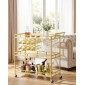 VEVOR Bar Cart, 3 επιπέδων, καρότσια σερβιρίσματος κουζίνας για το σπίτι, μοντέρνο κυλιόμενο βοηθητικό σταθμό σε ρόδες, τρόλεϊ ποτών με ράφια από γυαλί σκληρυμένο, ράφι κρασιού, ποτηροθήκη, για σαλόνι τραπεζαρία, χρυσό
