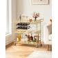 VEVOR Bar Cart, 3 επιπέδων, καρότσια σερβιρίσματος κουζίνας για το σπίτι, μοντέρνο κυλιόμενο βοηθητικό σταθμό σε ρόδες, τρόλεϊ ποτών με ράφια από γυαλί σκληρυμένο, ράφι κρασιού, ποτηροθήκη, για σαλόνι τραπεζαρία, χρυσό