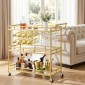 VEVOR Bar Cart, 3 επιπέδων, καρότσια σερβιρίσματος κουζίνας για το σπίτι, μοντέρνο κυλιόμενο βοηθητικό σταθμό σε ρόδες, τρόλεϊ ποτών με ράφια από γυαλί σκληρυμένο, ράφι κρασιού, ποτηροθήκη, για σαλόνι τραπεζαρία, χρυσό