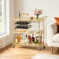 VEVOR Bar Cart, 3 επιπέδων, καρότσια σερβιρίσματος κουζίνας για το σπίτι, μοντέρνο κυλιόμενο βοηθητικό σταθμό σε ρόδες, τρόλεϊ ποτών με ράφια από γυαλί σκληρυμένο, ράφι κρασιού, ποτηροθήκη, για σαλόνι τραπεζαρία, χρυσό