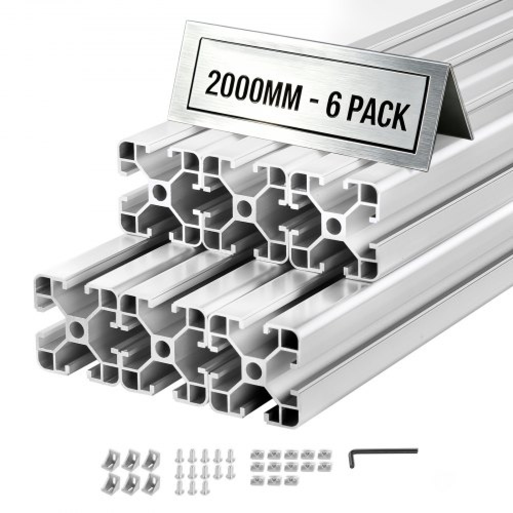 Προφίλ εξώθησης αλουμινίου VEVOR 6PCS 4040, 78,74 ιντσών 2000 mm, υποδοχή T European Standard Anodized Linear Rail, Rail εξώθησης αλουμινίου υψηλής αντοχής, για εξαρτήματα εκτυπωτών 3D και πάγκος εργασίας CNC DIY, ασήμι