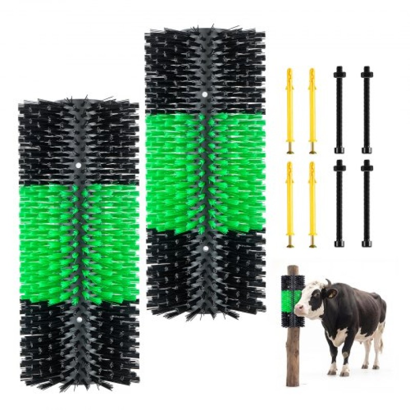 VEVOR Livestock Scratching Brush, 2PCS Goat Scratcher Brush Post με 8 βίδες, 430 x 190 mm Ξυστό αγελάδας για ανακούφιση από τον κνησμό στην πλάτη, Εργαλείο γρατσουνιάς μασάζ περιποίησης για βοοειδή άλογα, πρόβατο χοιρινό, πράσινο & μαύρο