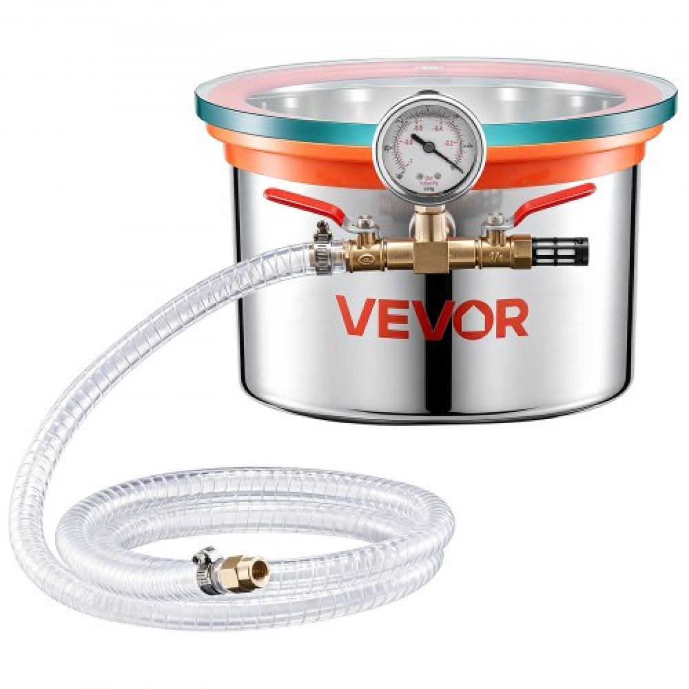 Θάλαμος κενού VEVOR 5,7 L, ανοξείδωτος χάλυβας, θάλαμος απαέρωσης κενού με γυάλινο καπάκι, σωλήνας, φίλτρο αέρα, Ιδανικό για χύτευση ρητίνης, σταθεροποιητικό ξύλο, απαέρωση σιλικόνης, εποξειδικά, αιθέρια έλαια