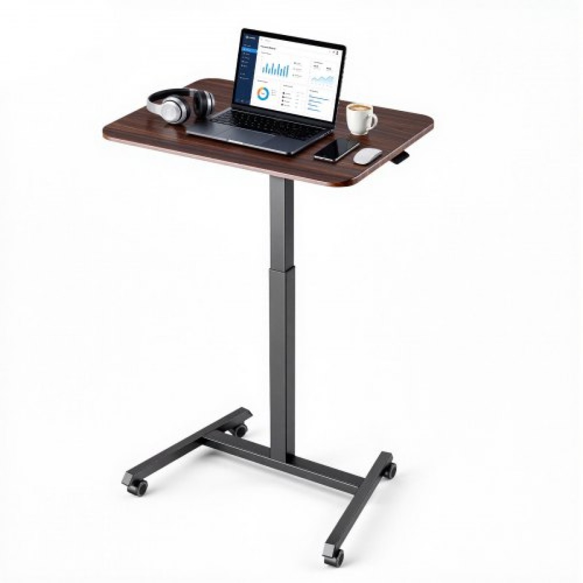 Γραφείο VEVOR Standing Desk, Ρυθμιζόμενο ύψος Κινητό Stand Up Desk με 4 Ροδάκια, 650 x 480 mm Μικρό Σταθμό Εργασίας με Γάντζο, Χωρητικότητα 15 kg, Ιδανικό για οικιακό γραφείο, Καφέ