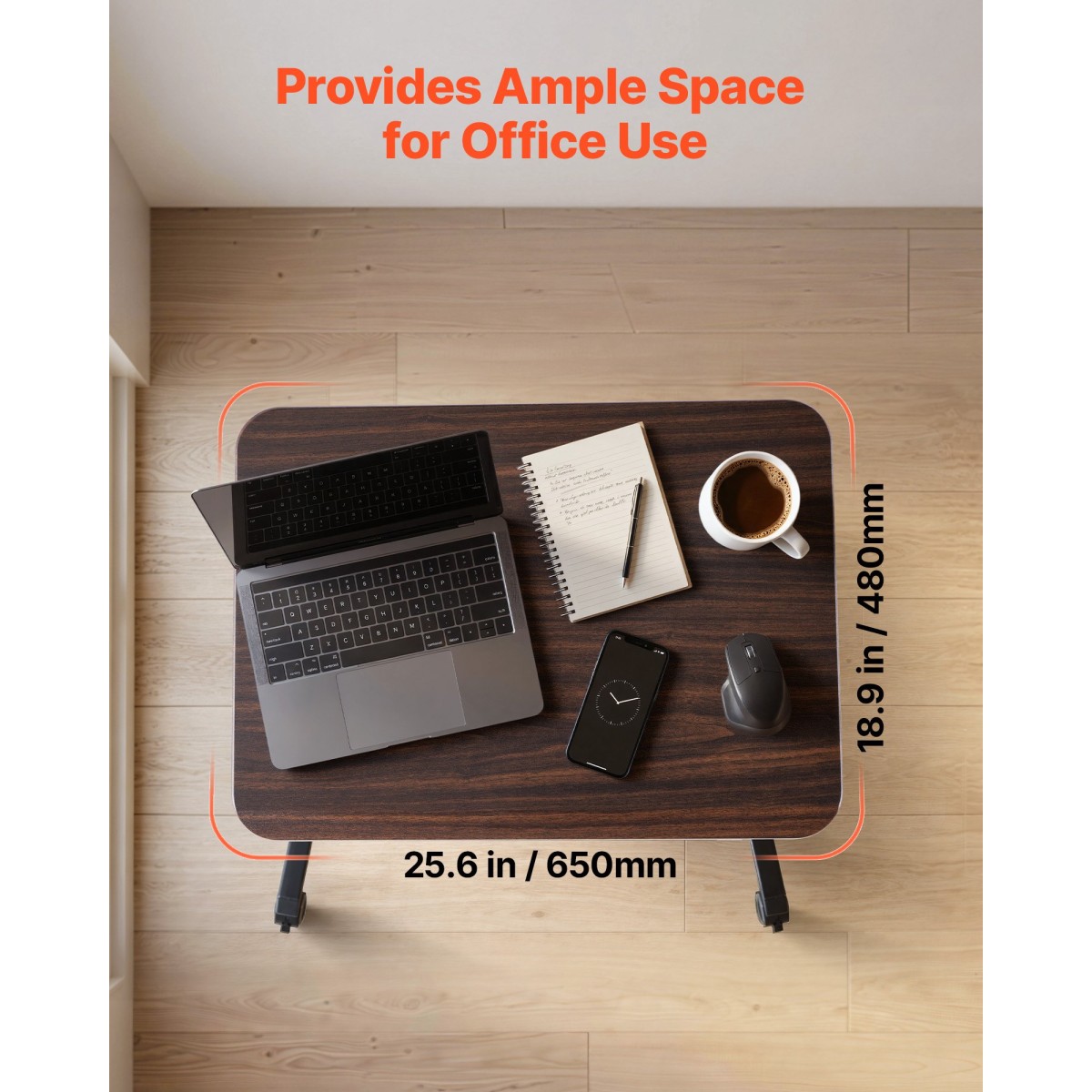 Γραφείο VEVOR Standing Desk, Ρυθμιζόμενο ύψος Κινητό Stand Up Desk με 4 Ροδάκια, 650 x 480 mm Μικρό Σταθμό Εργασίας με Γάντζο, Χωρητικότητα 15 kg, Ιδανικό για οικιακό γραφείο, Καφέ