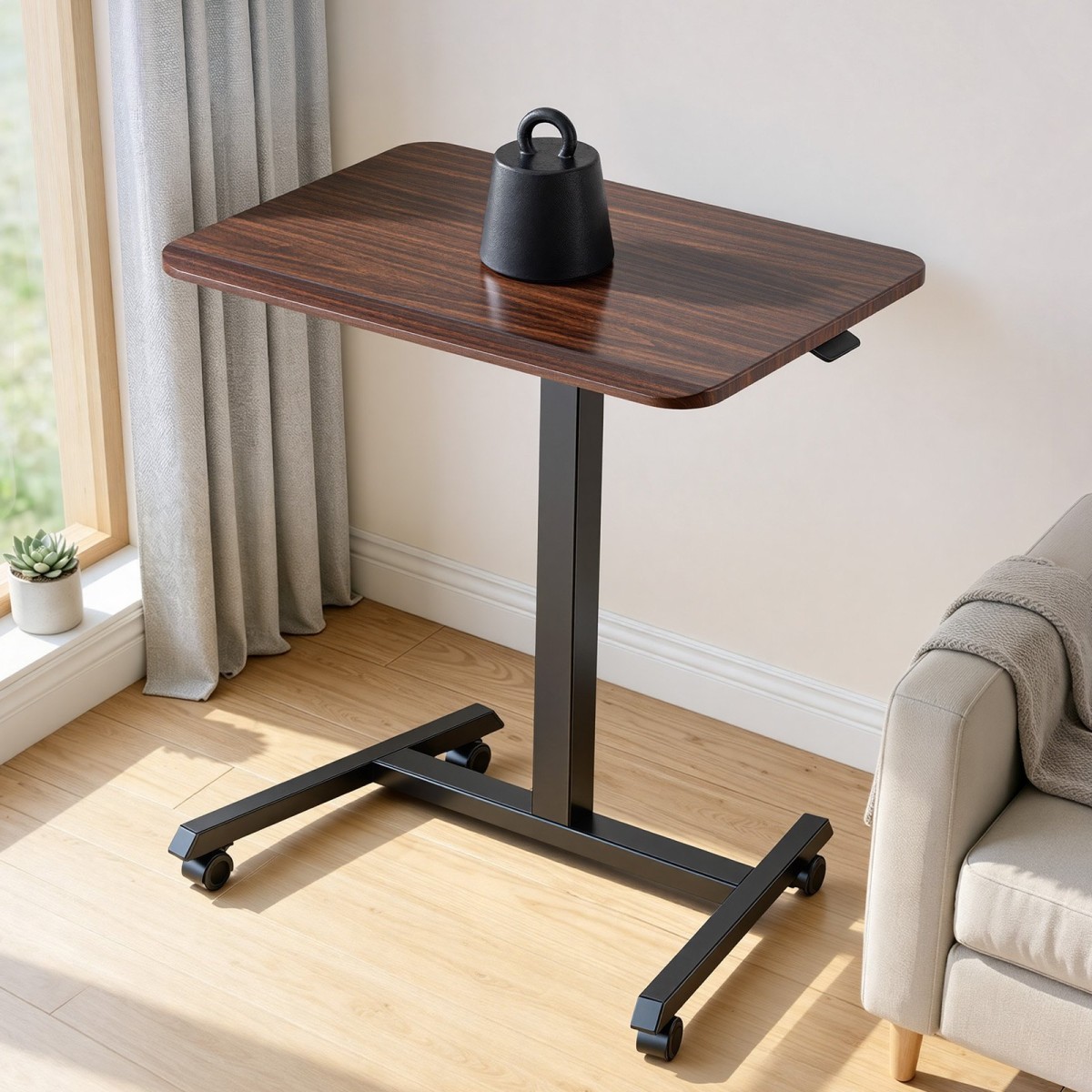 Γραφείο VEVOR Standing Desk, Ρυθμιζόμενο ύψος Κινητό Stand Up Desk με 4 Ροδάκια, 650 x 480 mm Μικρό Σταθμό Εργασίας με Γάντζο, Χωρητικότητα 15 kg, Ιδανικό για οικιακό γραφείο, Καφέ