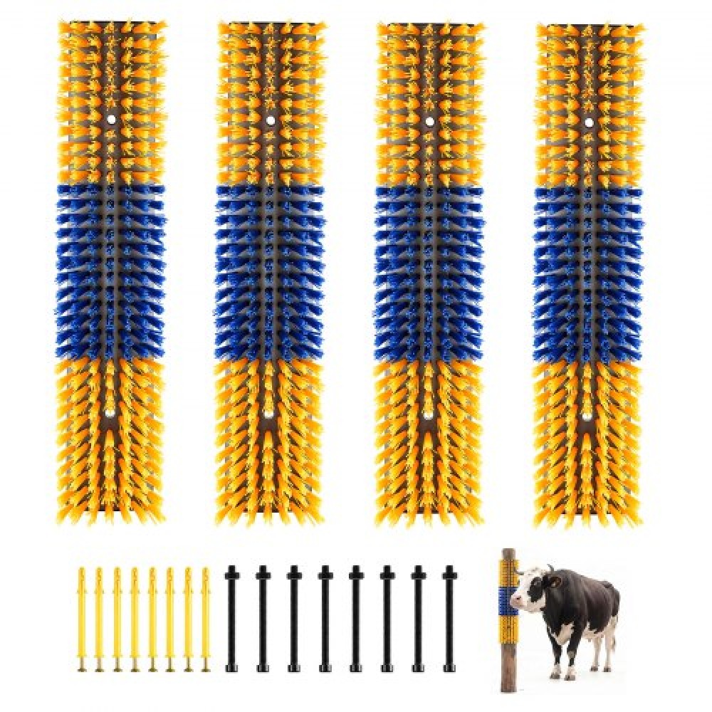 VEVOR Livestock Scratching Brush, 4PCS Goat Scratcher Brush Post με 16 βίδες, 430x100 mm Ξυστό αγελάδας για ανακούφιση από τον κνησμό στην πλάτη, Εργαλείο γρατσουνιάς μασάζ περιποίησης για πρόβατα βοοειδή αλόγου, κίτρινο & μπλε