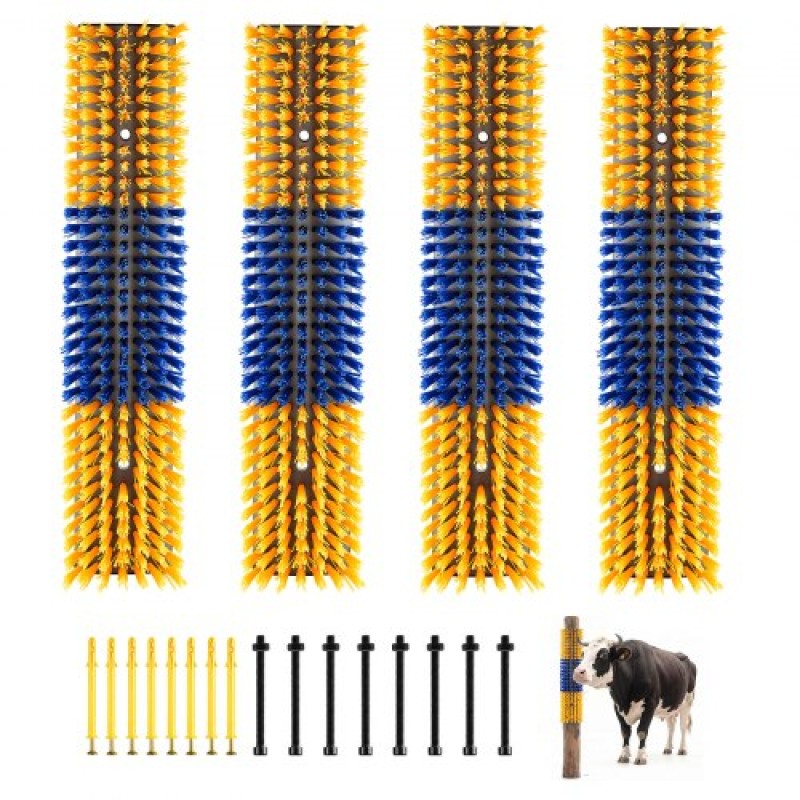 VEVOR Livestock Scratching Brush, 4PCS Goat Scratcher Brush Post με 16 βίδες, 430x100 mm Ξυστό αγελάδας για ανακούφιση από τον κνησμό στην πλάτη, Εργαλείο γρατσουνιάς μασάζ περιποίησης για πρόβατα βοοειδή αλόγου, κίτρινο & μπλε